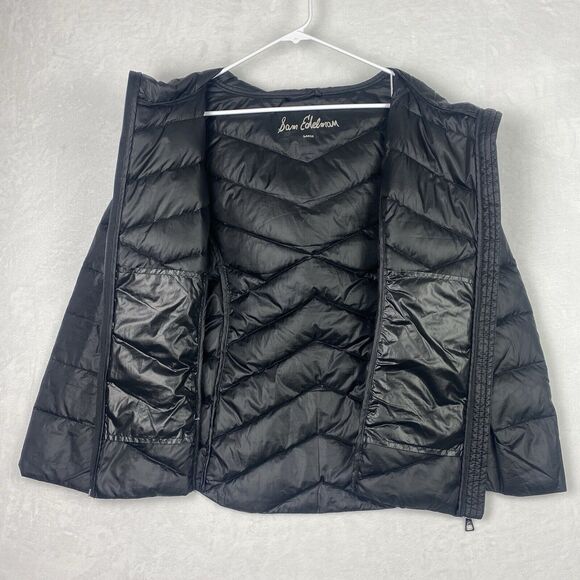 Sam Edelman Puffer Jacket Womens Large Black Full Zip Down Feathers Pockets - Picture 4 of 11